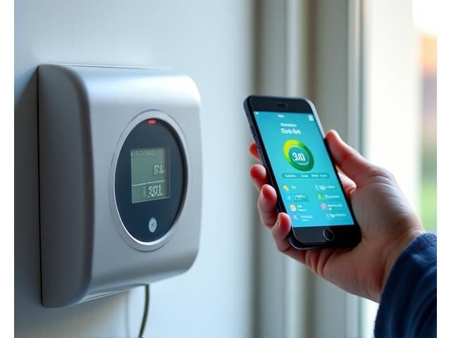 Smart meter and a mobile phone displaying energy usage data